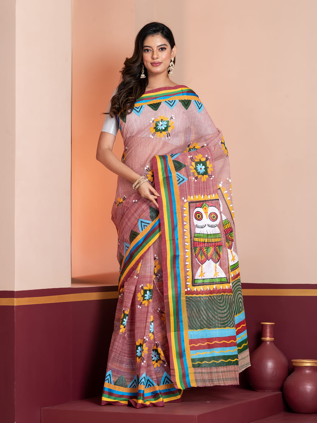 TA 043.. Hand-Painted Saree, Dhaniakhali Tant - Image 1